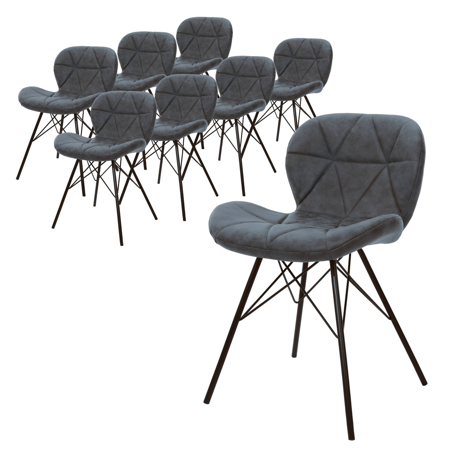 ML-Design set van 8 eetkamerstoelen met rugleuning, antraciet, keukenstoel met kunstleren bekleding, gestoffeerde stoel met metalen poten, ergonomische eettafelstoel, woonkamerstoe