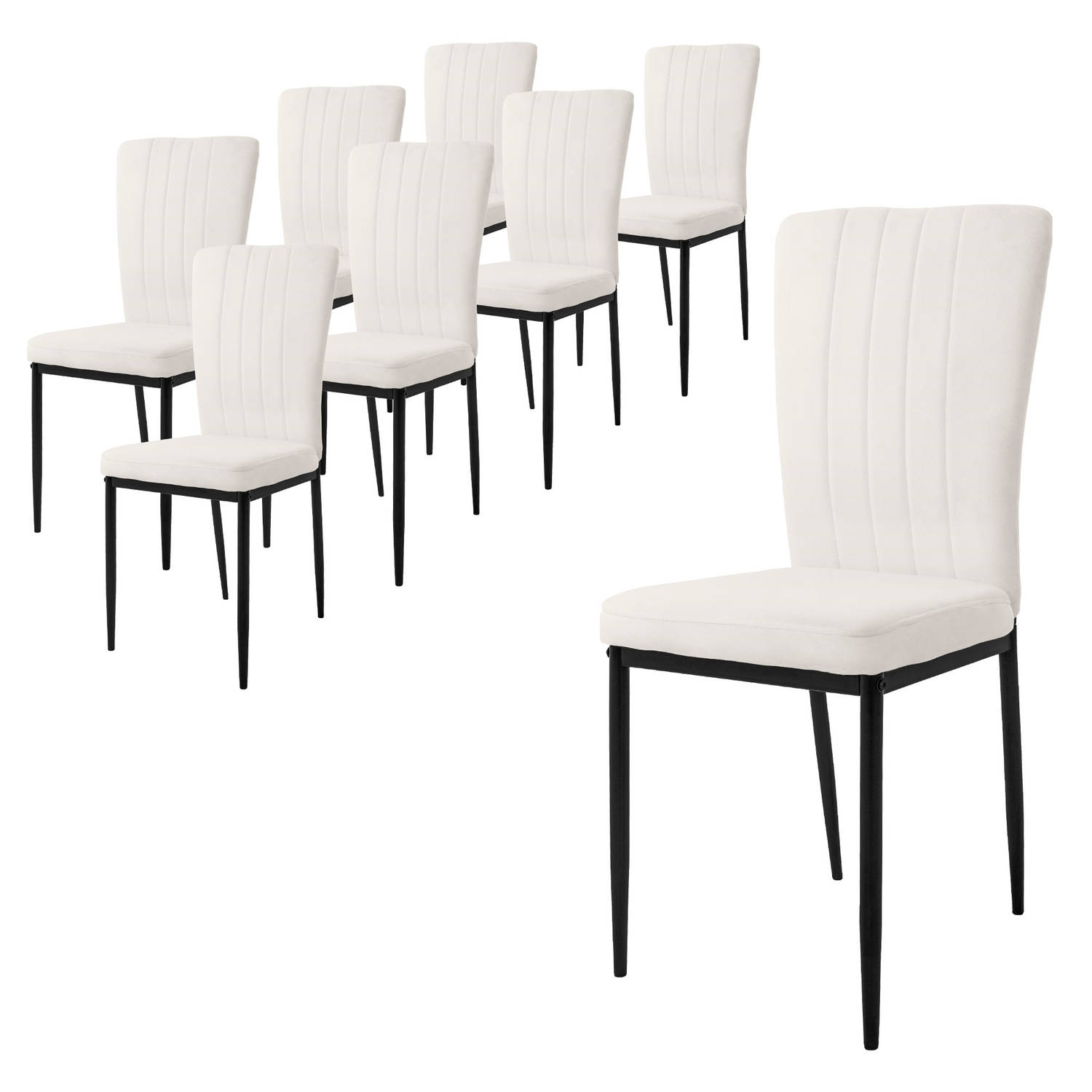 ML-Design eetkamerstoelen set van 8 met fluwelen bekleding, wit, keukenstoelen met rugleuning, gestoffeerde stoel met metalen poten, ergonomische eettafelstoel, moderne eetkamersto