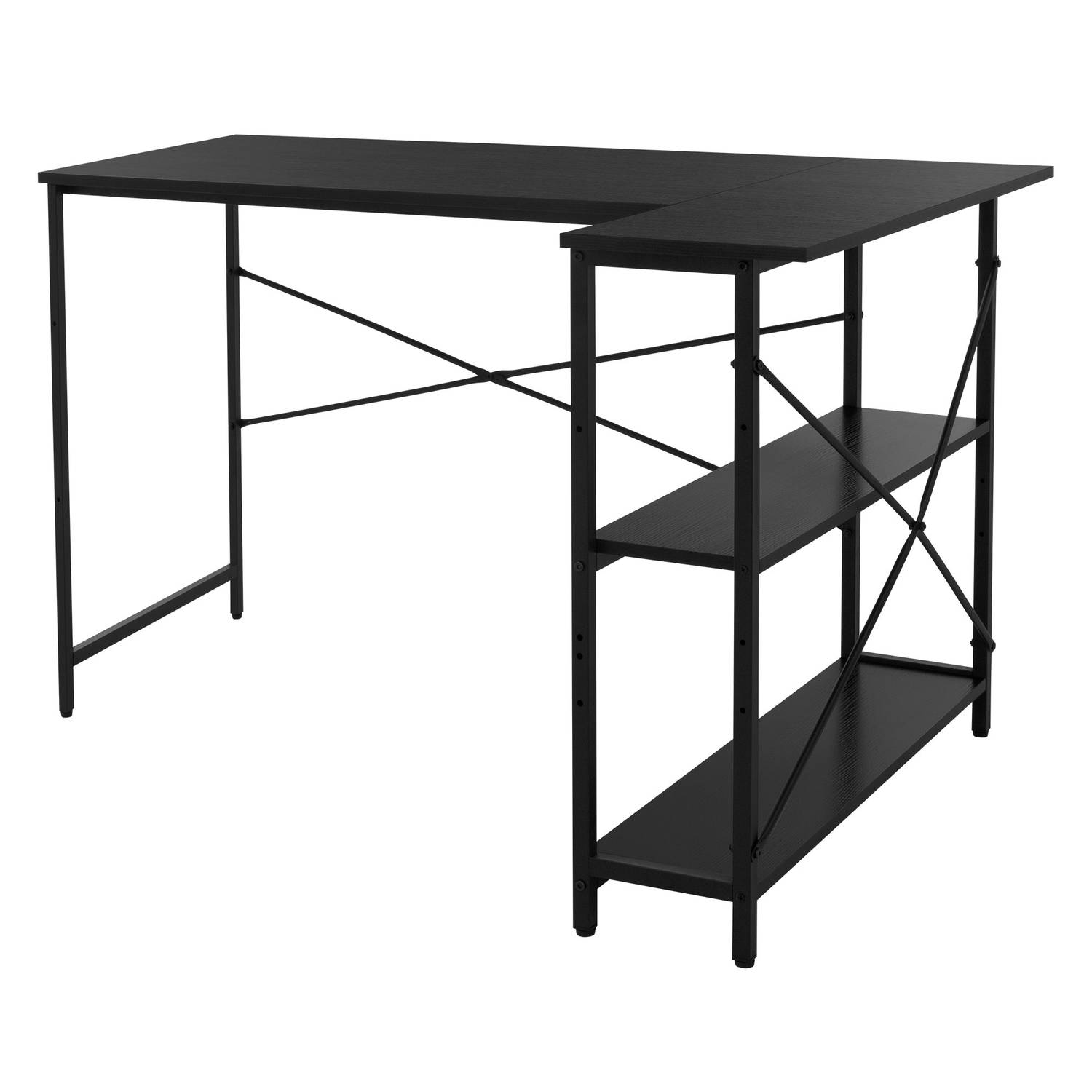L-vormig bureau aan beide zijden monteerbaar 120x89x75 cm zwart met legplank ML-Design