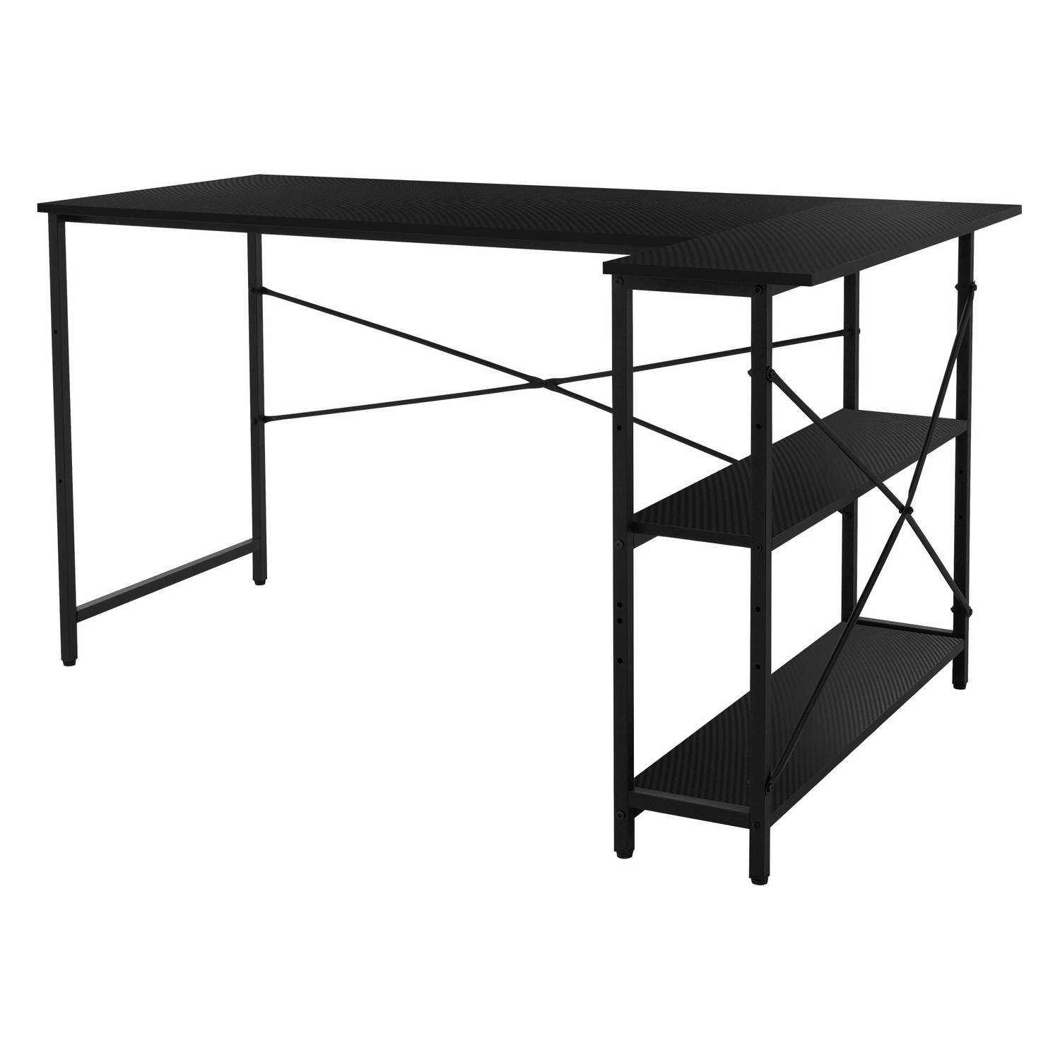 L-vormig bureau aan beide zijden monteerbaar 140x89x75 cm Carbon met legplank ML design