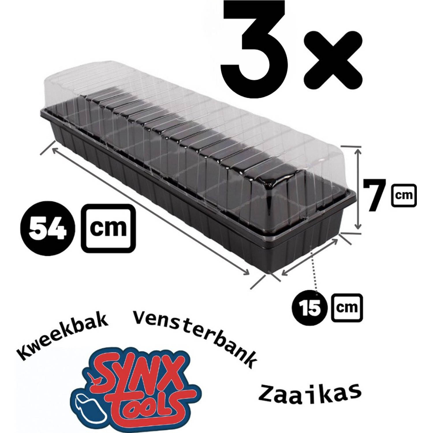 Synx Tools 3x Zaaikas Kweekbak Multi-Pack Zaaikast Zaaitray Kweektray Vensterbank Moestuinbak Moestu