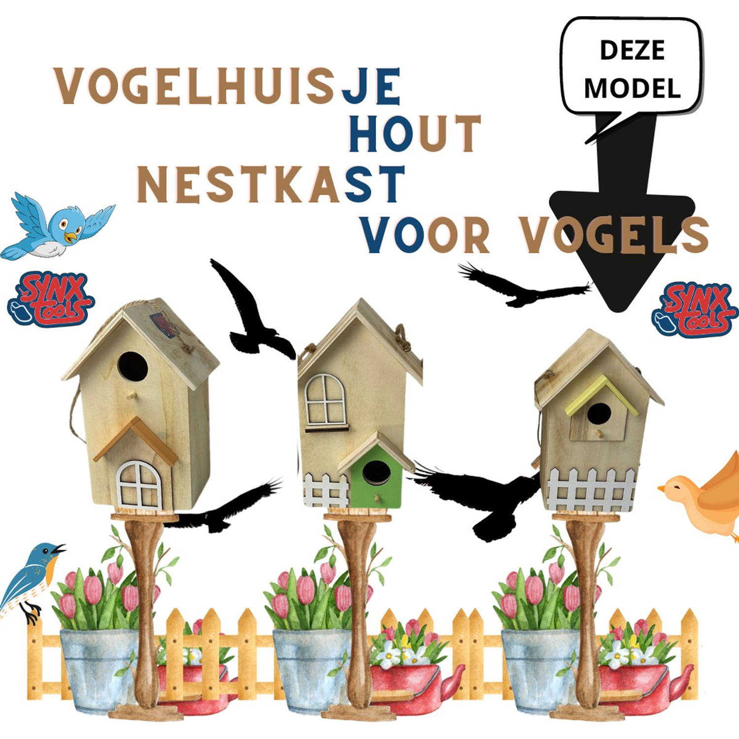 Synx Tools Vogelvoederhuisje Hout Vogelhuisje - Nestkastpakket - Vogelhuisje - Vogelartikelen - Vogels - Vogels accessoires - Vogelhuis