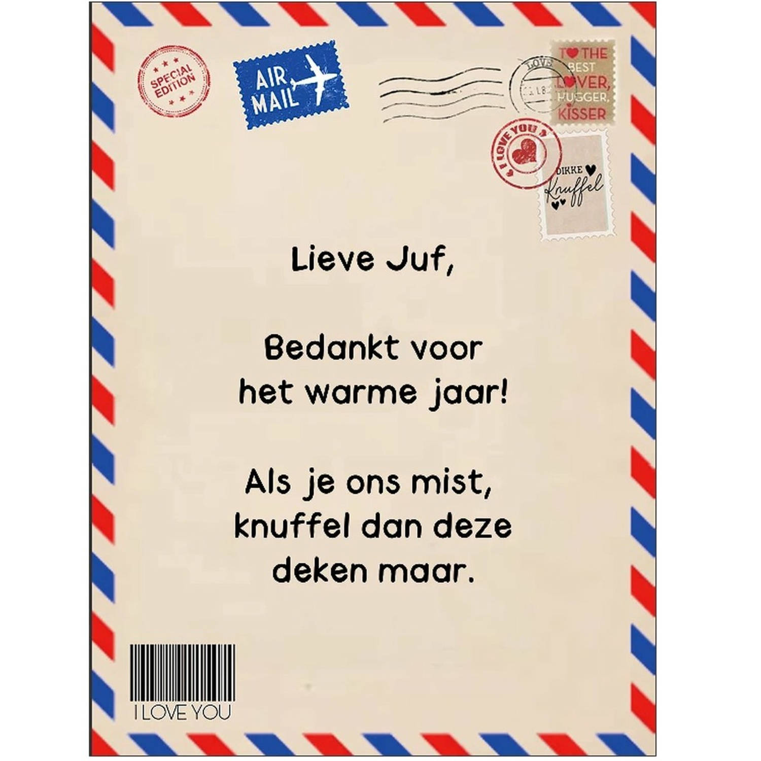 Post Deken - Sprei - Wikkeldoek- Plaid - voor juf - Leerkracht - bankdeken - cadeau - gift - postpakje - buitenland - afscheid - verjaardag - kado - knuffeldeken