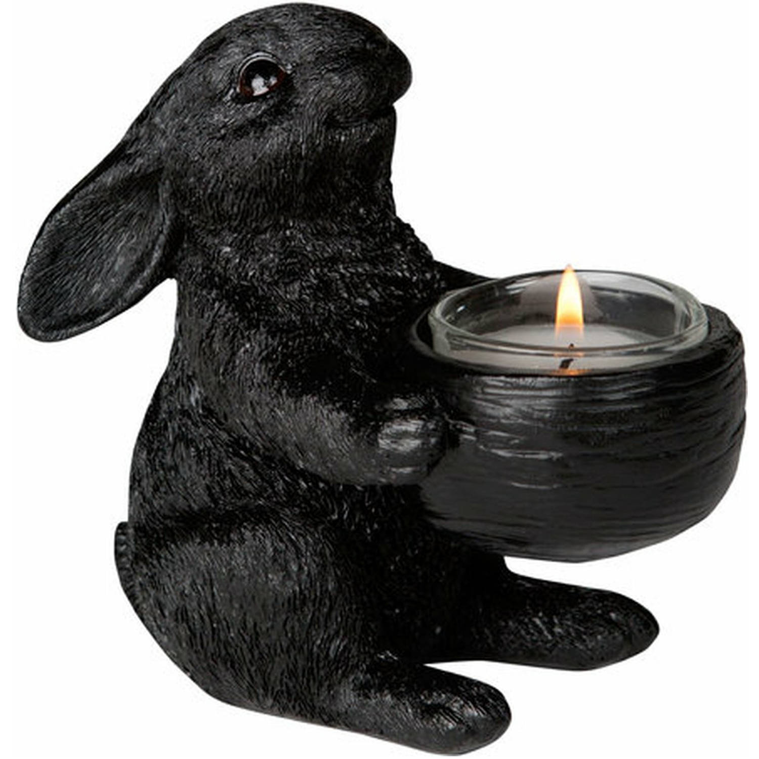 2 x Theelichthouder konijn zwart - 13 x 8 x 13 cm