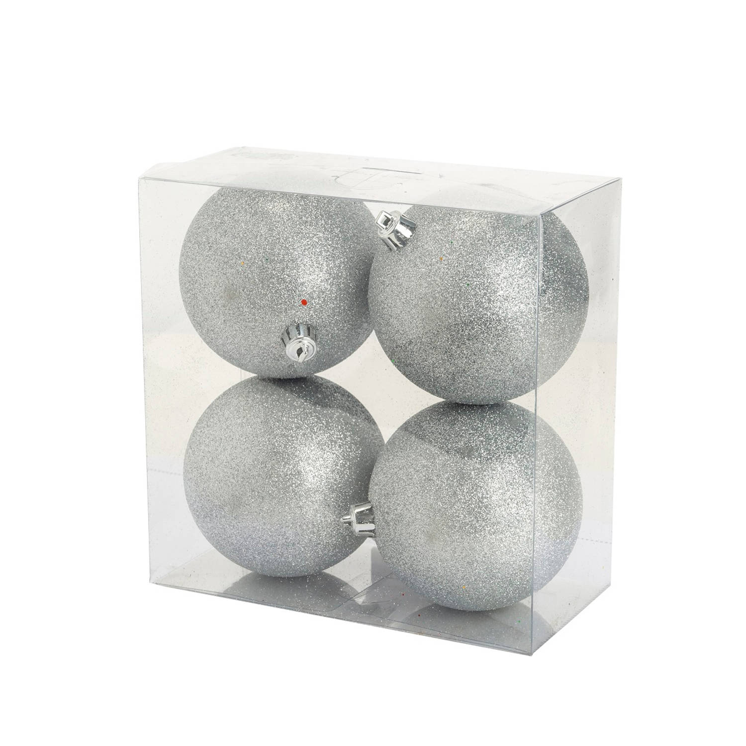 Cosy @Home Kerstballen Zilver glitter ø 10 cm 4 Stuks