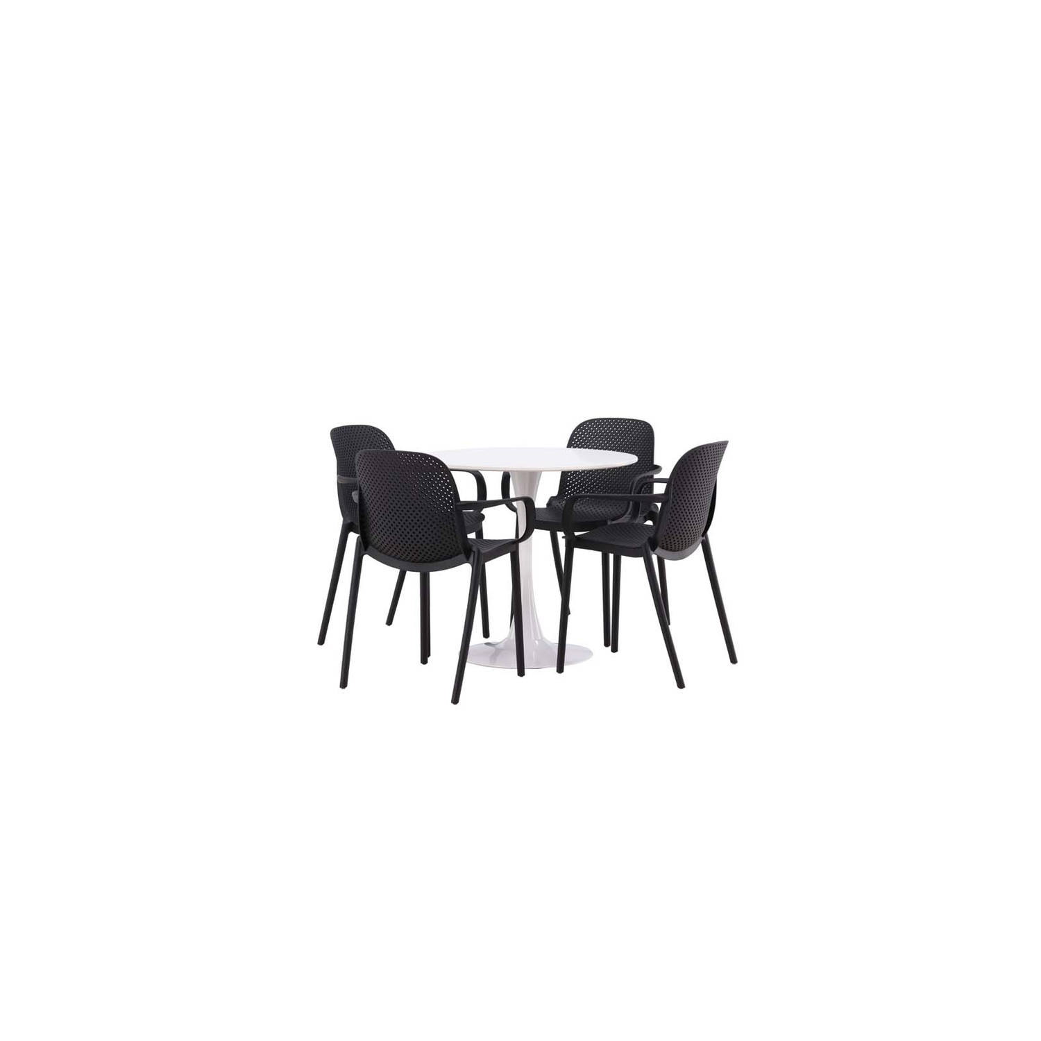 Hamden eethoek tafel wit en 4 baltimore stoelen zwart.