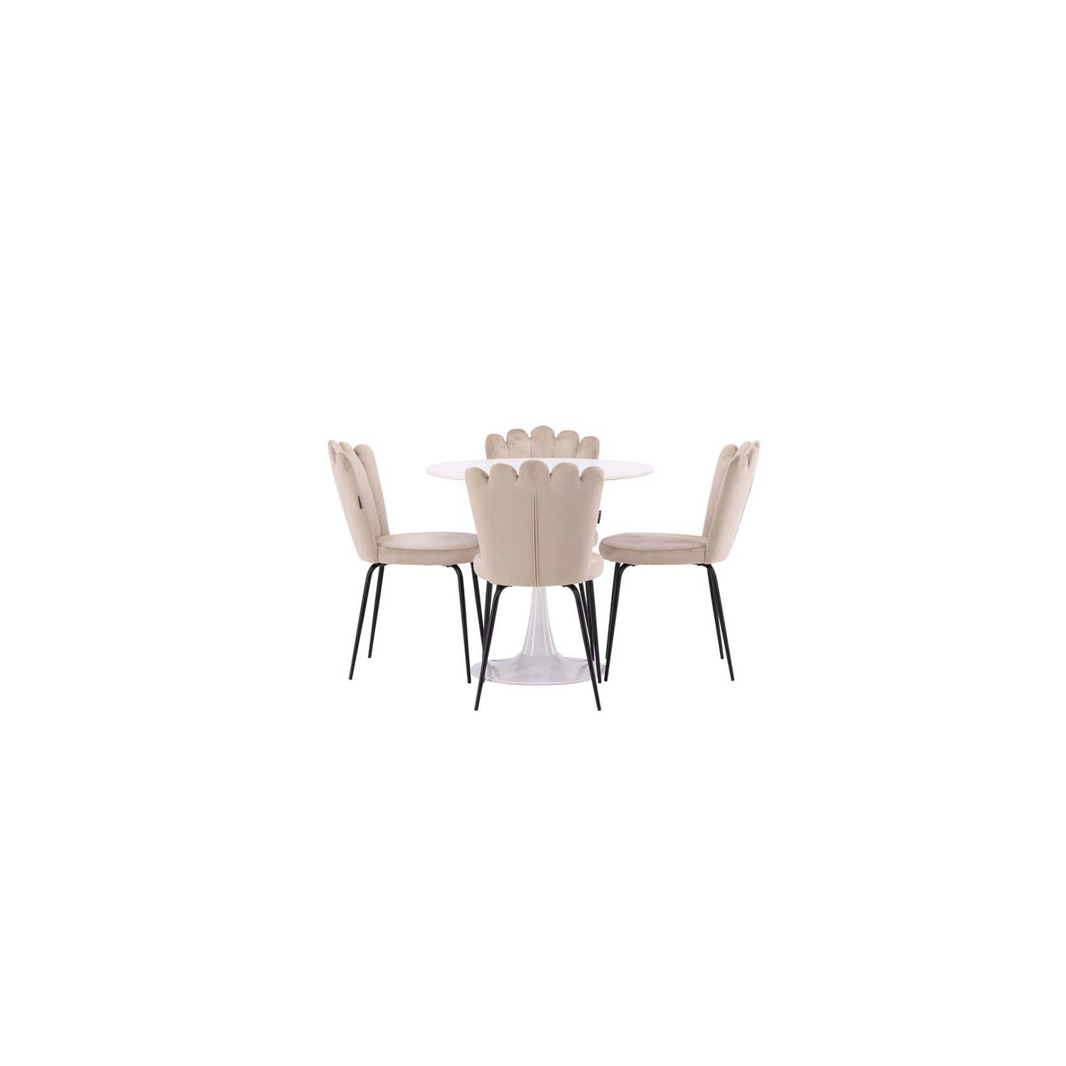 Hamden eethoek tafel wit en 4 Limhamn stoelen beige.