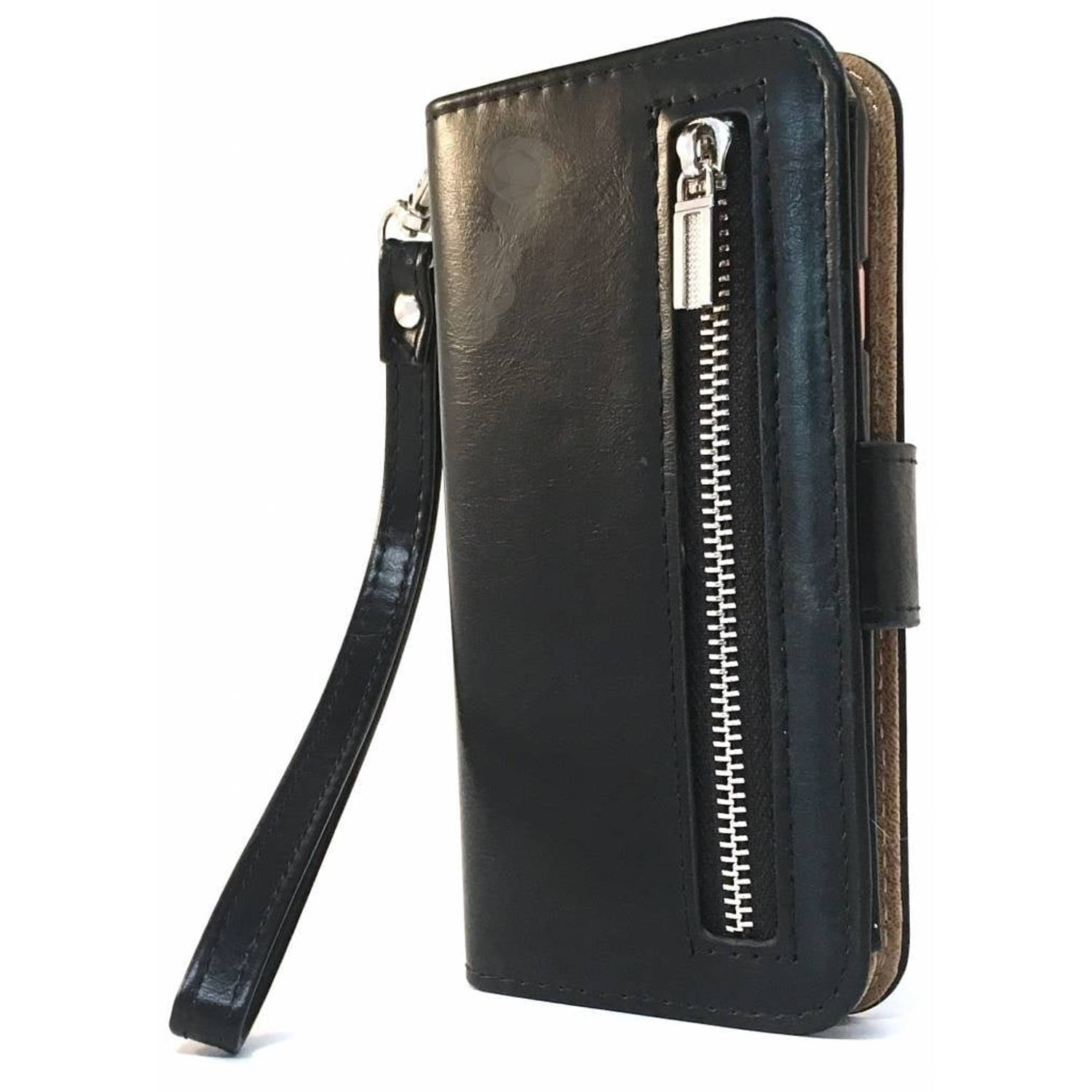 HEM Boekhoesje met rits - Geschikt voor Samsung Galaxy S23 - Zwarte Wallet - Book Case - Boekhoesje - Telefoonhoesje - Hoesje Samsung S23 met aparte pasjesflip en rits voor kleinge