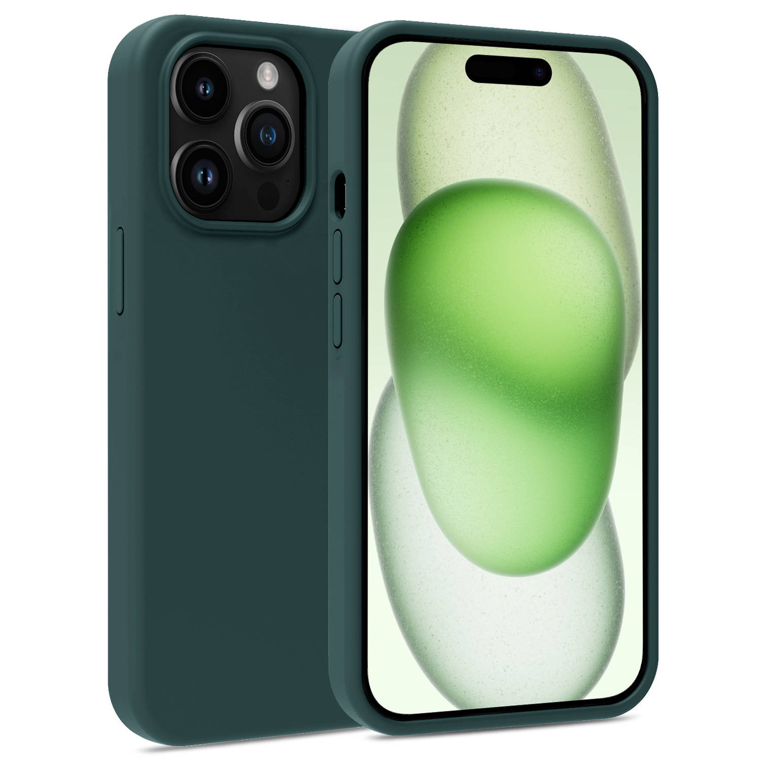 Hoes Geschikt voor iPhone 15 Pro Hoesje Siliconen Back Cover Case - Hoesje Geschikt voor iPhone 15 Pro Hoes Cover Hoesje - Donkergroen