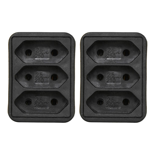 Benson Stopcontact splitter - 2x - triple - zwart - voor 3 platte stekkers - Verdeelstekkers