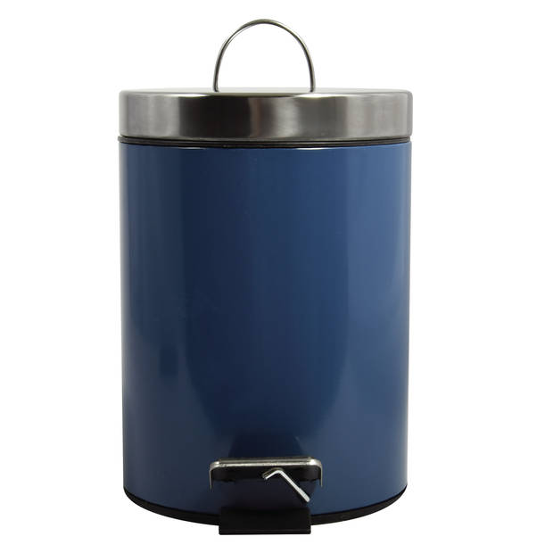 MSV Prullenbak/pedaalemmer - 2x - metaal - marine blauw - 3 liter - 17 x 25 cm - Badkamer/toilet - Pedaalemmers