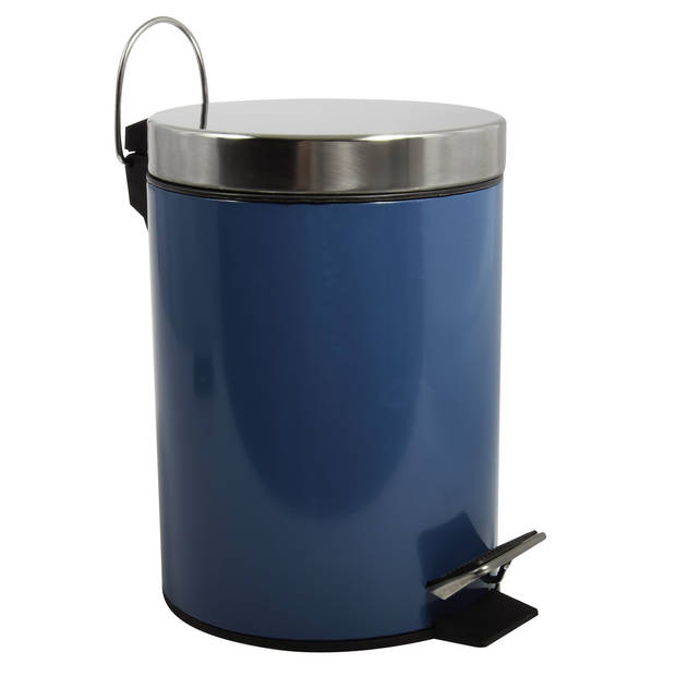 MSV Toiletborstel in houder 35 cm/pedaalemmer 3L set Moods - Metaal - blauw - Badkameraccessoireset