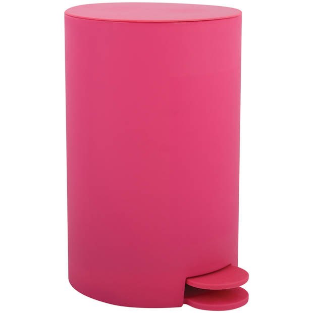 MSV kleine pedaalemmer - kunststof - fuchsia roze - 3L - 15 x 27 cm - Badkamer/toilet - Pedaalemmers