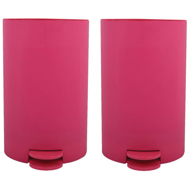 MSV kleine pedaalemmer - 2x - kunststof - fuchsia roze - 3L - 15 x 27 cm - Badkamer/toilet - Pedaalemmers