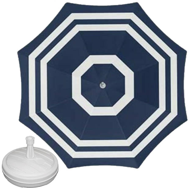 Parasol - Blauw/wit - D180 cm - incl. draagtas - parasolvoet - 42 cm - Parasols