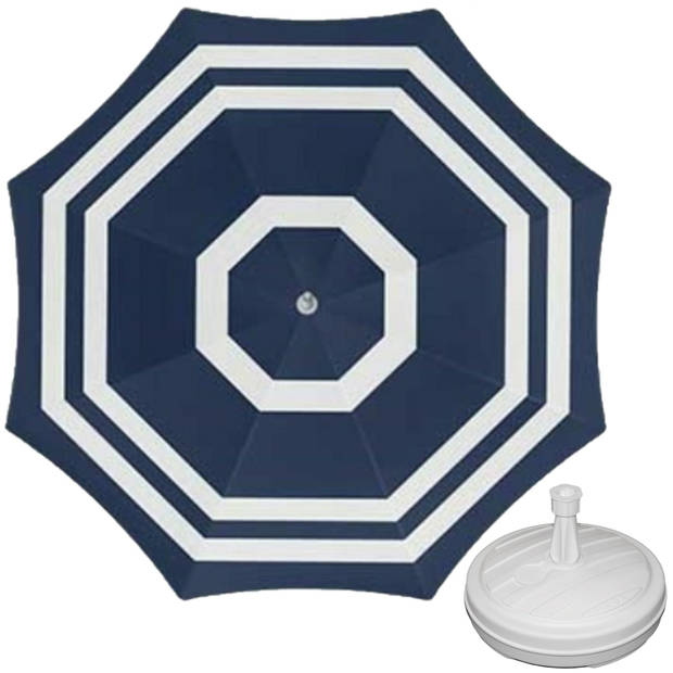 Parasol - Blauw/wit - D180 cm - incl. draagtas - parasolvoet - 42 cm - Parasols