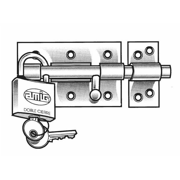 AMIG schuifslot/plaatgrendel - staal - 12cm - messing - incl schroeven - deur - raam - Grendels