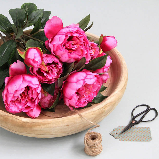 Mica Decorations Kunstbloemen boeket pioenfuchsian - fuchsia - 55 cm - decoratie bloemen - Kunstbloemen