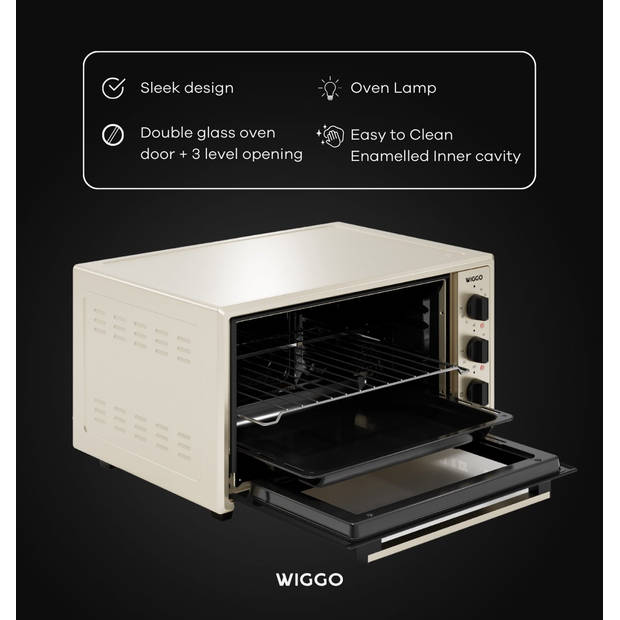 Wiggo WMO-E456(C) - Vrijstaande Mini Oven - 45 liter - 2000 Watt - Timer - Creme