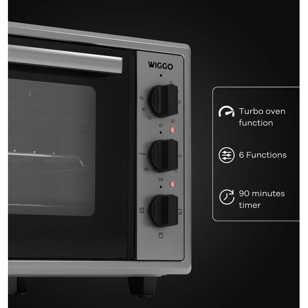 Wiggo WMO-E456(X) - Vrijstaande Mini Oven - 45 liter - 2000 Watt - Timer - Rvs