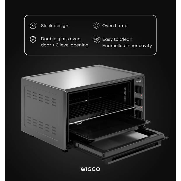 Wiggo WMO-E456(B) - Vrijstaande Mini Oven - 45 liter - 2000 Watt - Timer - Zwart