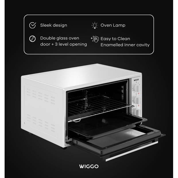 Wiggo WMO-E456(W) - Vrijstaande Mini Oven - 45 liter - 2000 Watt - Timer - Wit
