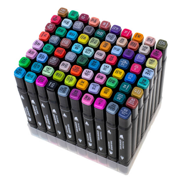 Ikonka 80 stuks Dubbelzijdige Alcoholmarkers - Markerset 80 - Alcohol Markers in Etui - Professionele Markerset