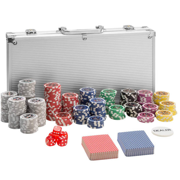 tectake® - Pokerset 300 delig - inclusief zilverkleurige koffer en kaartspel - 402557