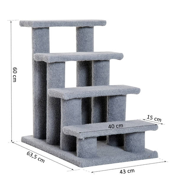 Hondentrap met 3 treden - Kattentrap - Huisdierentrap - Trapje - Opstapje - Grijs - 63,5 x 43 x 60 cm