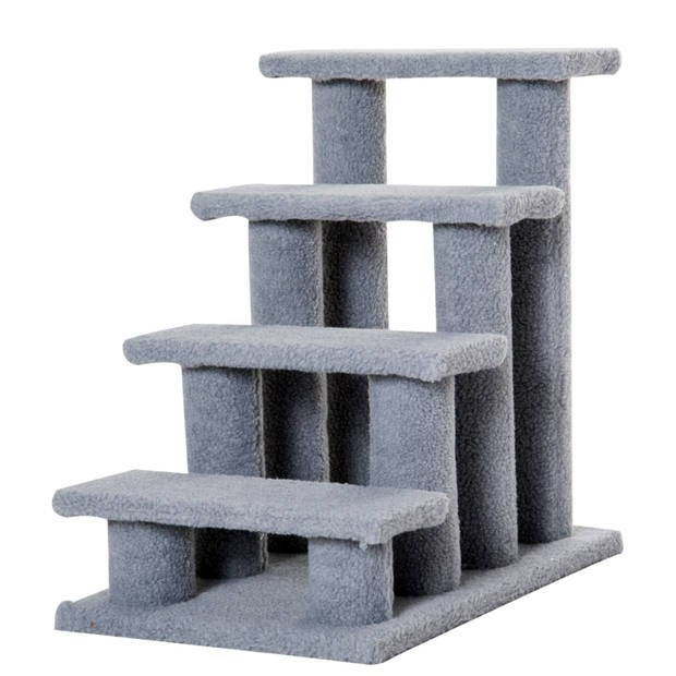 Hondentrap met 3 treden - Kattentrap - Huisdierentrap - Trapje - Opstapje - Grijs - 63,5 x 43 x 60 cm