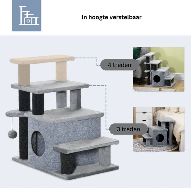 Kattentrap - Krabpaal - Kattenkrabpaal - Huisdierentrap - Hondentrap - Trapje - Opstapje - 60 x 40 x 66 cm