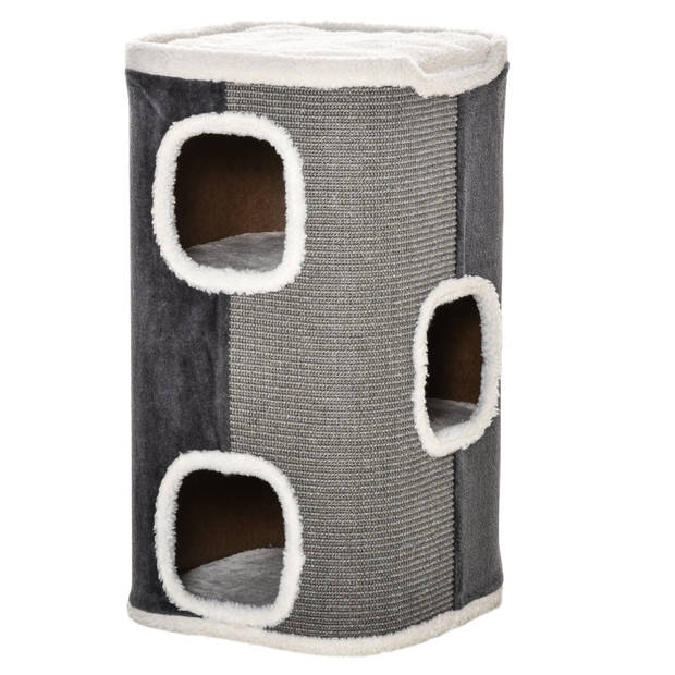 Krabton voor katten - Krabpaal -Kattenspeelgoed - Kattenspeeltjes - Kat - Kattenkrabpaal - Grijs/wit - 40 x 40 x 74 cm