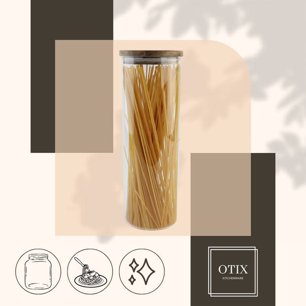 OTIX Voorraadpot - Glas met Deksel - 1650ml - Bruin - Hout