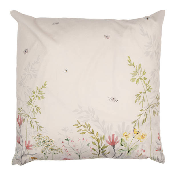 Clayre & Eef Kussenhoes 45x45 cm Beige Groen Polyester Bloemen Sierkussenhoes Beige Sierkussenhoes