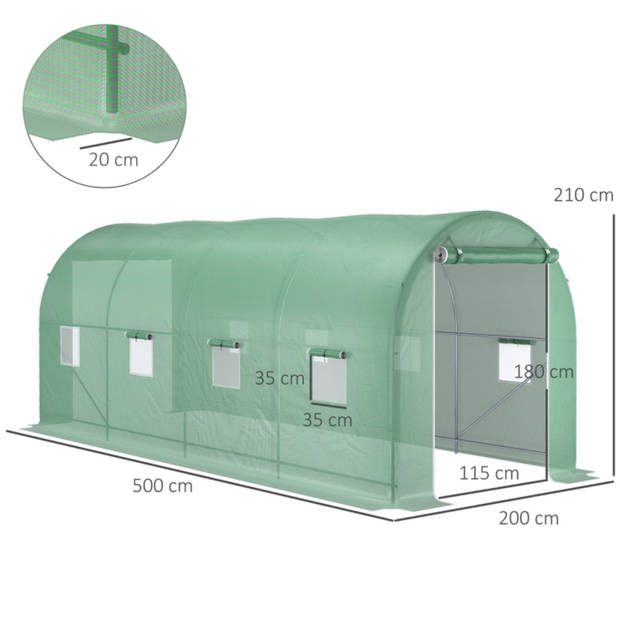 Kweekkas - Tuinkas - Foliekas - Broeikas - Tunnelkas - Kweektent - Kas - Tomatenkas - 5,0 x 2,0 x 2,05 m - Groen