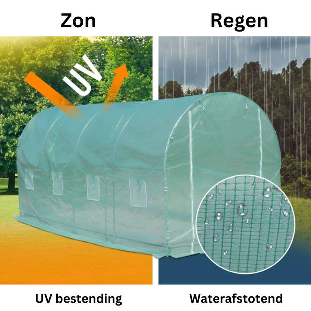 Kweekkas - Tuinkas - Foliekas - Broeikas - Tunnelkas - Kweektent - Kas - Tomatenkas - 5,0 x 2,0 x 2,05 m - Groen