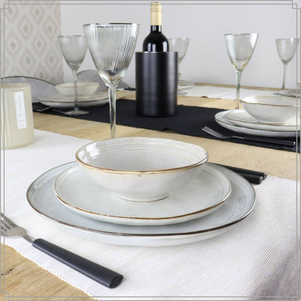 OTIX Serviesset met Saladeschaal - Bordenset - 6 Persoons - 19-delig - Beige - Keramiek - LILY