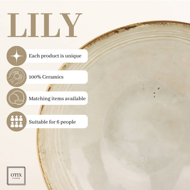 OTIX Serviesset met Saladeschaal - Bordenset - 6 Persoons - 19-delig - Beige - Keramiek - LILY