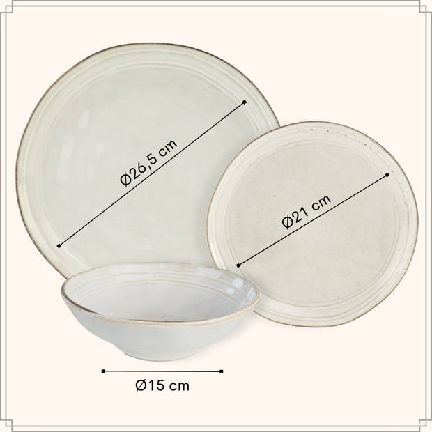 OTIX Serviesset met Saladeschaal - Bordenset - 6 Persoons - 19-delig - Beige - Keramiek - LILY