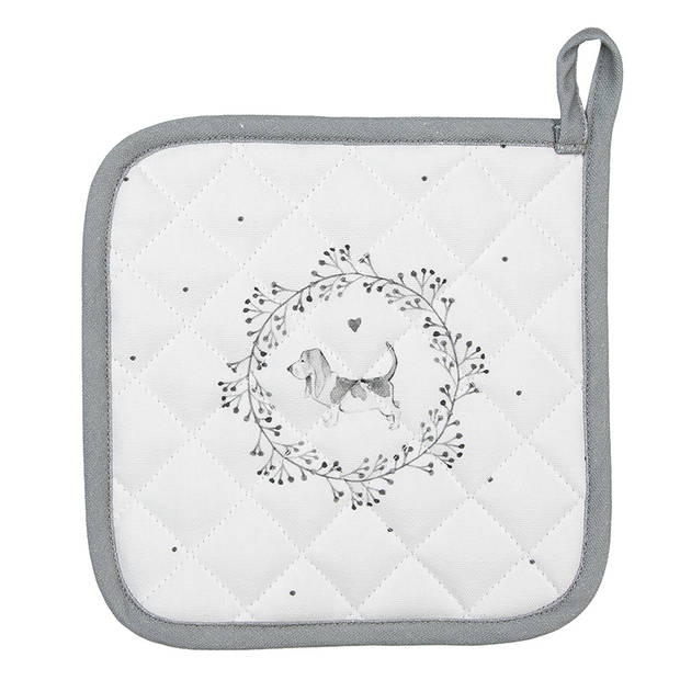 Clayre & Eef Pannenlap 20x20 cm Wit Grijs Katoen Hond Wit