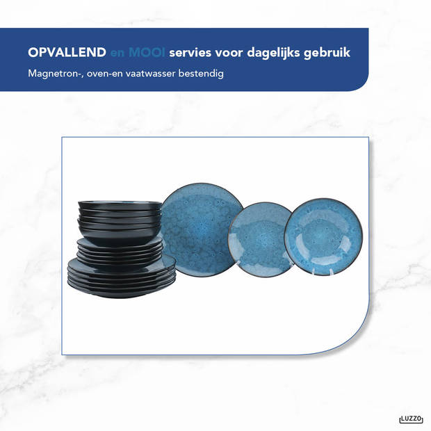 Serviesset Luzzo® Oland 6 persoons 18 delig Reactive glazing - Blauw