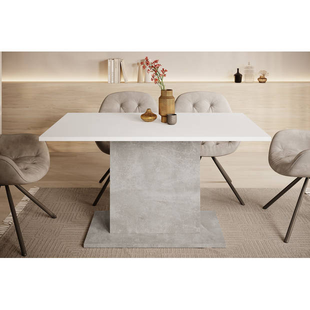 Meubella Eetkamertafel Tova - Wit - Grijs betonlook - 138 cm