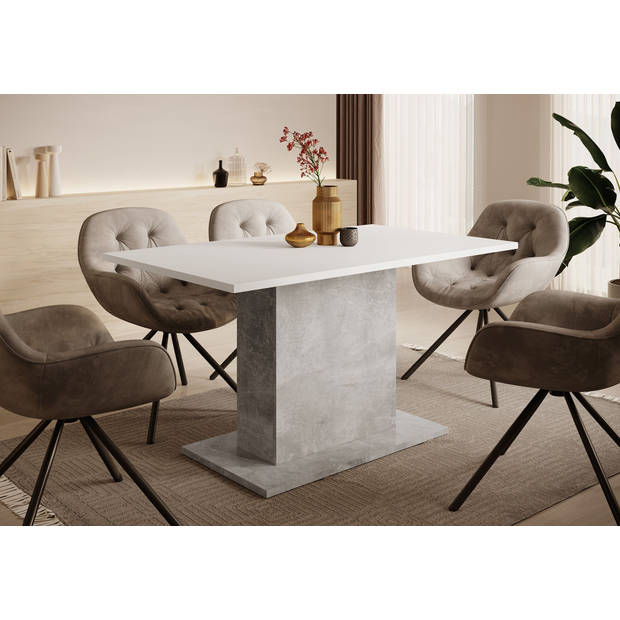 Meubella Eetkamertafel Tova - Wit - Grijs betonlook - 138 cm