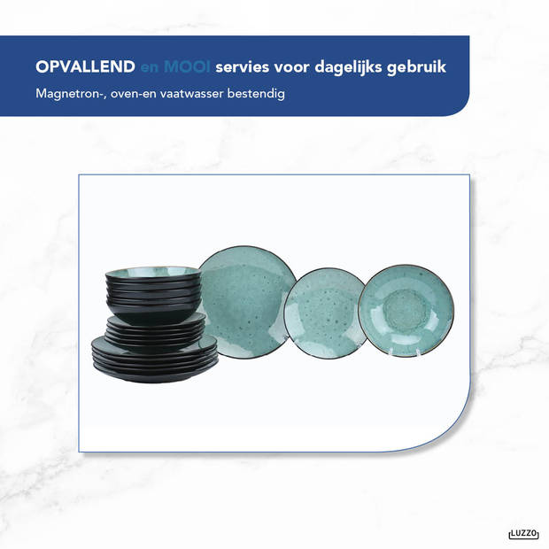 Serviesset Luzzo® Oland 6 persoons 18 delig Reactive glazing - Groen