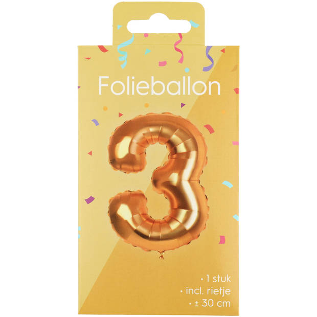 Folieballon - goud - cijfer 3