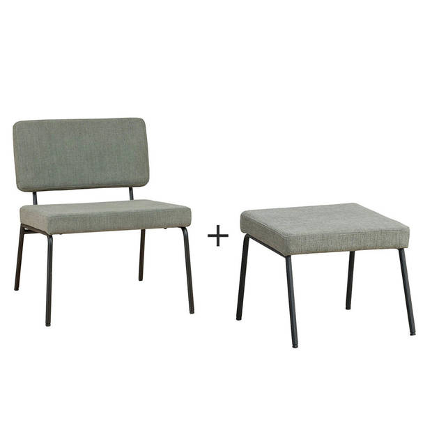 Bronx71 Scandinavische fauteuil en hocker Espen groen gerecyclede stof.