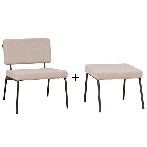 Bronx71 Scandinavische fauteuil en hocker Espen beige gerecyclede stof.