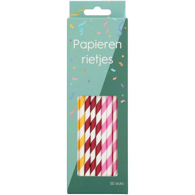 Papieren rietjes kleurrijk - 50 stuks