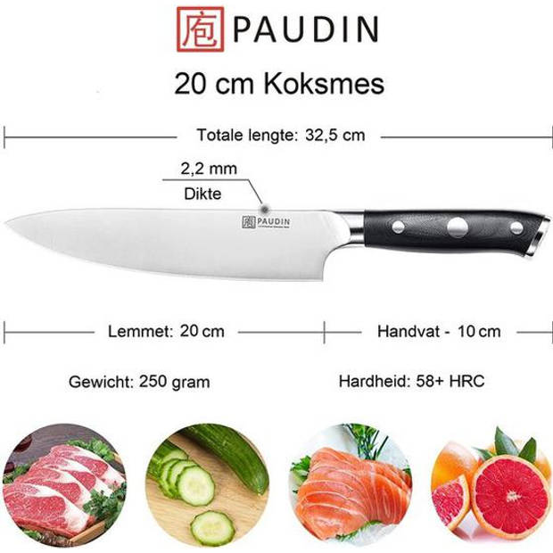 Premium PAUDIN D1 Koksmes - TÜV gecertificeerd voedselveilig - Ongeëvenaarde Snijprestaties voor de Veeleisende Chefkok