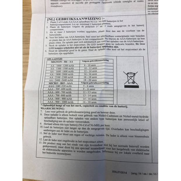 Batterijoplader incl. 2 penlite AA2500 NI-MH batterijen